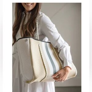 Parker & Hyde Neoprene Perforated Tan and Grey Stripe Tote
